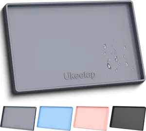 Extra Thick Silicone Mat Waterproof with Raised Edge 34" x 22", Under Sink Mat for Kitchen & Bathroom, Kitchen Cabinet Liner, Multi-Purpose for Storage & Protection, Gray