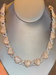 Pearlescent gold and rose gold two-tone plated fashion women's jewelry set with 5A cubic zirconia heart infinity chain necklace and bracelet, classical glory hip-hop Cuban chain accessories, gift for friends and family