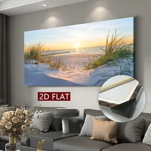 2D Flat 1pc Sunrise Seaview Beach Canvas Art Print with Wooden Frame - Tranquil Ocean & Sand Dunes Landscape, Waterproof & Odorless, Ideal for Living Room, Bedroom, Office, Restaurant, Bar Wall Decor, Beach Theme Decor