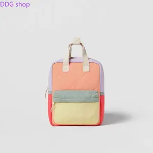 Orange Quilted Kids Mini Backpack Cute Lightweight Kindergarten Schoolbag Adjustable Strap Toddler Daypack Breathable Children's Backpack for Travel Preschool Outdoor