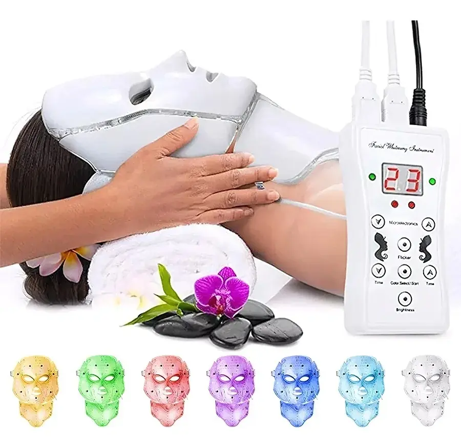 Red Light Therapy Mask for Face, 7 Custom Modes with 850nm NIR & 630nm Red Light, Portable LED Face Mask Light Therapy with Timer for Home Use, White