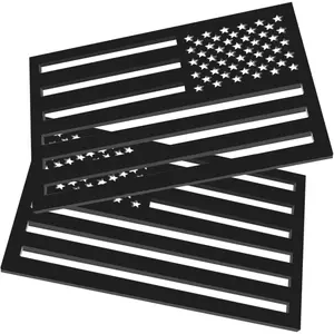 2 Pack Embossed 3D All Black American Flag Emblem Decal Stickers, 4mm Thickness Acrylic Cut-Out USA Car Military Patriotic Emblem Compatible with Jeep, Trucks, RV, SUV and More