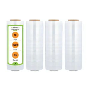 PSBM Clear Cast Stretch Wrap – 12 In x 1500 Ft, 65 Gauge Hand Stretch Film – Pack Of 4 Rolls