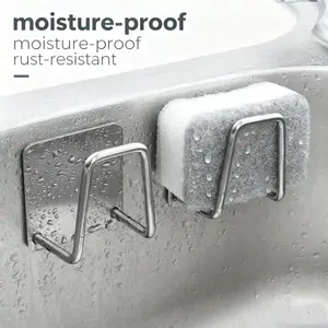 4pcs Self-Adhesive Sponge Rack – Stainless Steel Wall Hook for Kitchen Rags, Scrubbers & Small Tools