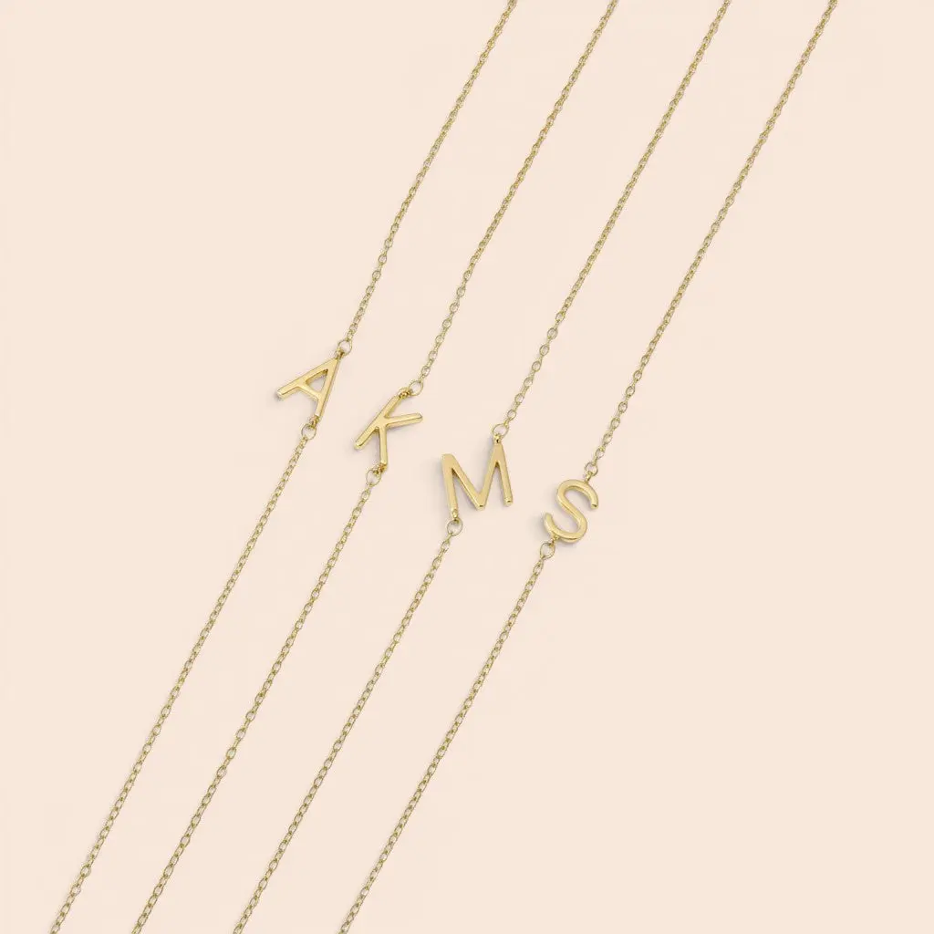 Gold Sideways Initial Necklace, Dainty Letter Chain Necklace, Personalized Everyday Jewelry Gift