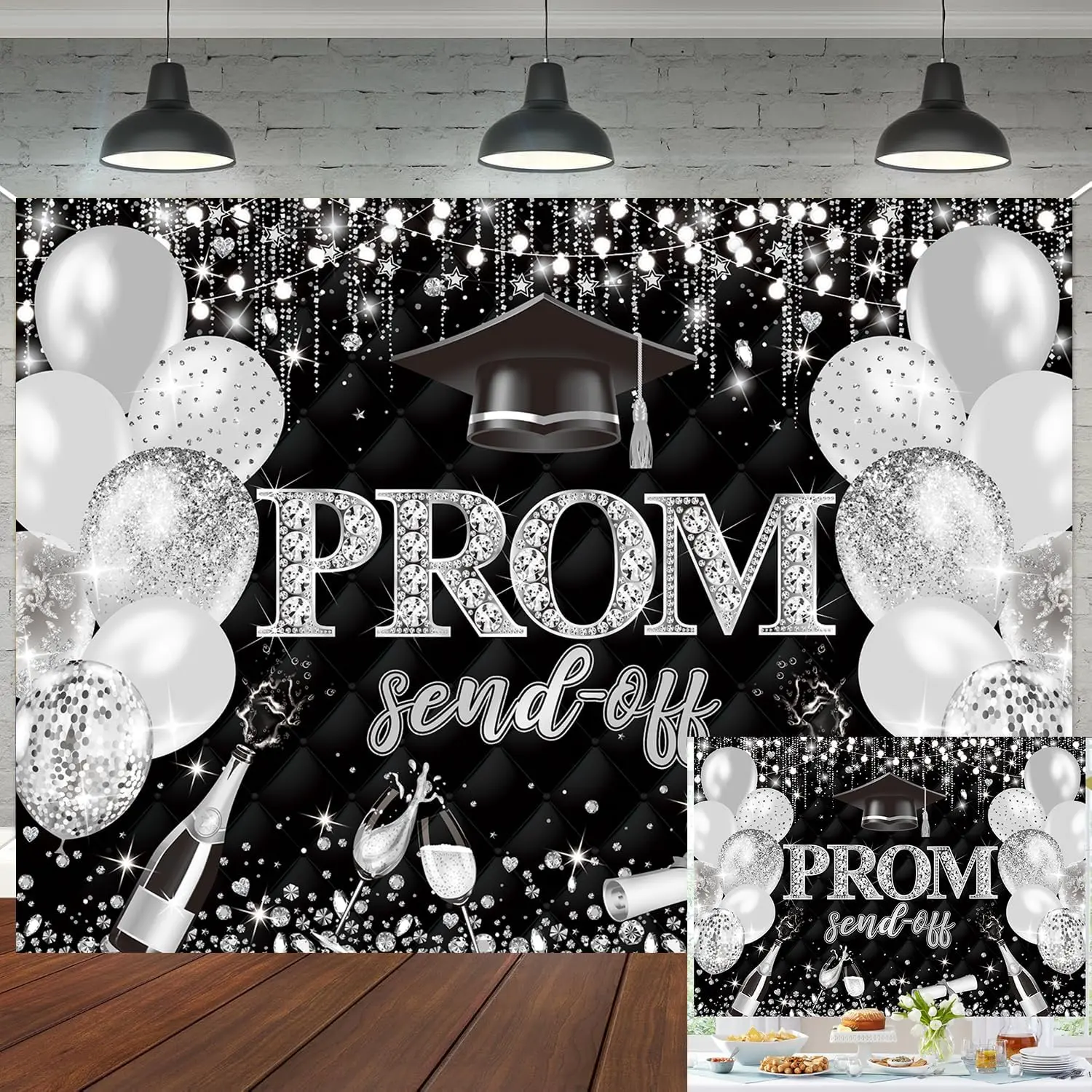 Prom Backdrop 2026 Prom Send Off Graduation Party Decorations  Black Ballon Glitter Photography Background 2026 Graduation Prom Night Party Supplies(, 7x5FT(210x150cm))