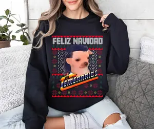 Feliz Navidad Los Cimerarios Ugly Christmas Sweater, Funny Mullet Dog Mexican Style Holiday Shirt, Festive Xmas Graphic Sweatshirt