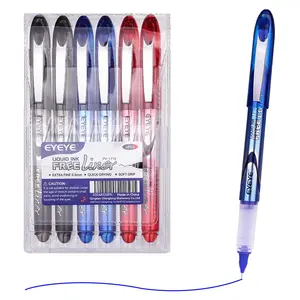 6Pcs Liquid Ink Rollerball Pens, 0.5mm Extra Fine Point,Quick Drying Smooth Writing Pens,Soft Grip, Large Ink Capacity, Black Blue Red Color Options, 6 Pack for School Office Business,Signature, Gift