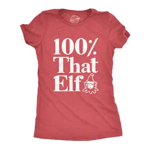 Womens 100% That Elf T Shirt Funny Christmas Party Santas Helper Graphic Novelty Tee Funny Womens T Shirts Cute Vintage Fashion Casual Ladies T-Shirt Gift Christmas Tops for Women Women's Novelty Tees Red