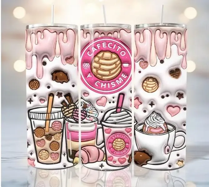 Fun 20oz Skinny Insulated Tumbler Cafecito y Chisme Drinkware Lid Stainless Straw