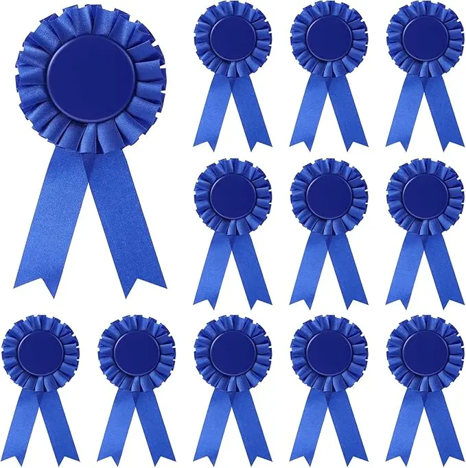 12 Pieces Blank Award Ribbon Prize 1st Place Rosette Medal Winner Victory Recognition Participation Ribbon for Competition Sport Event School Contest(Blue)