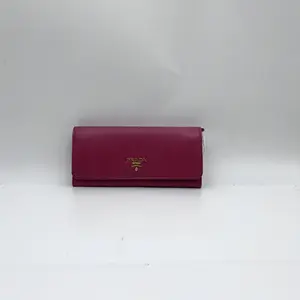 Pre-owned PRADA Saffiano Cross Grain Cowhide Burgundy Long Flap Wallet HW H22568