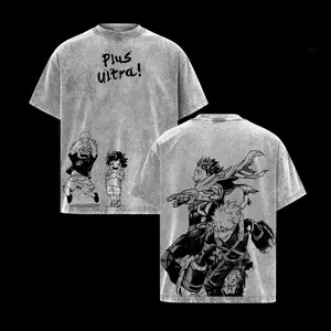 valentine shirts  My Hero Academia Deku vs Bakugo Washed Vintage T-Shirt – Oversized Heavy Cotton Anime Graphic Tee, Retro Streetwear Top for Men & Women