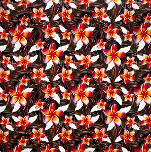Plumeria & Tropical Leaves Print Rayon Poplin Fabric | Islands Fabric