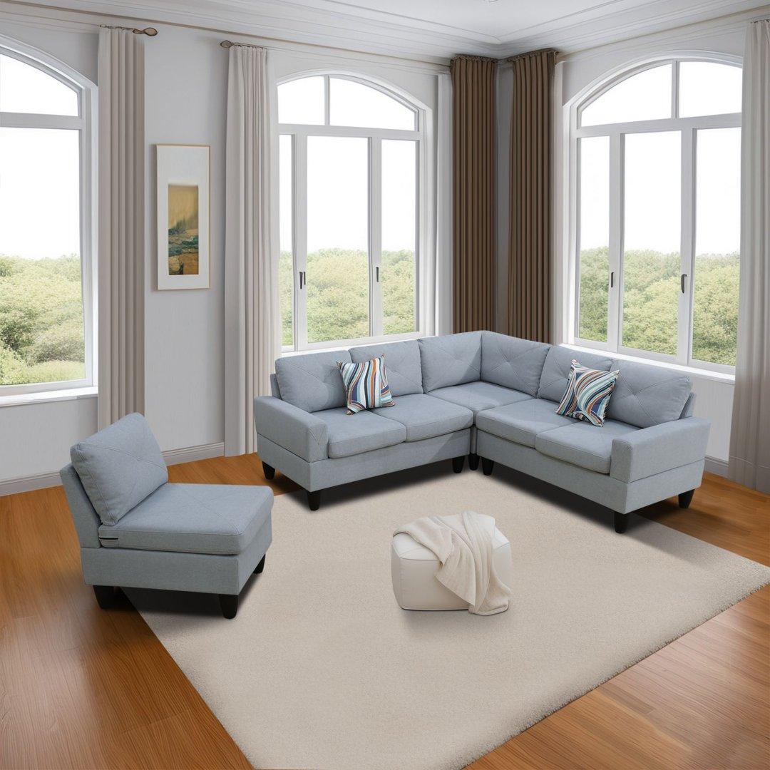 Grey Massa Calico 4-Piece Couch Living Room Sofa Set