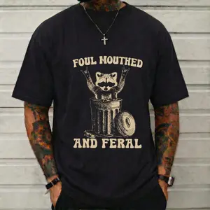 Foul Mouthed And Feral Graphic T-Shirt Vintage Raccoon Trash Panda Chaotic Energy Meme Feral Era Grunge Alt Girl Gag Gift Edgy Rock Top