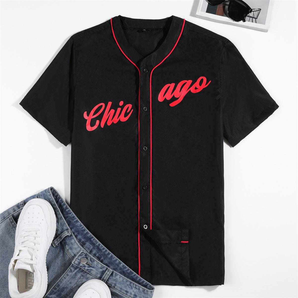 Men's shirt, short-sleeve casual button-down, men's summer baseball jersey, simple shirt for daily wear in spring and autumn.