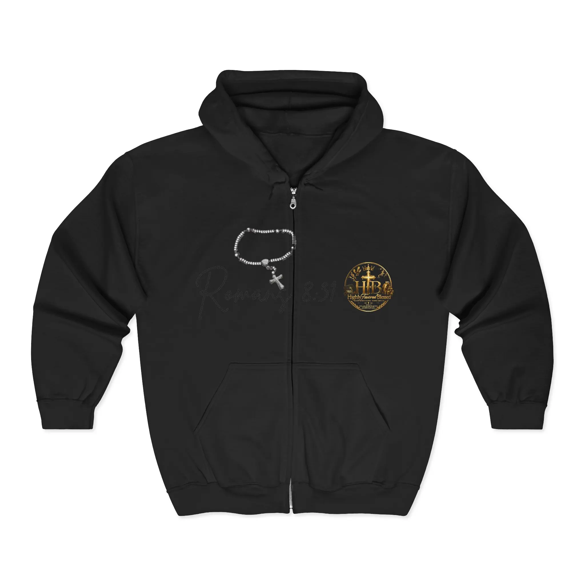 Rosary Cross and Bible Illustration Hoodie | Faith Zip Jacket