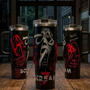 Ghostface Scream 7 Hydration Stainless Tumbler - 40 oz & 20 oz Without Handle, Custom Movie Fan Gift Drinkware