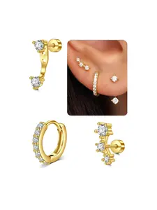 Tragus Earrings Set for Women - 3 Pcs Cubic Zirconia Stud & Hoop Earrings, Hypoallergenic Cartilage/Helix/Conch Piercing Jewelry for Multiple Ear Piercings