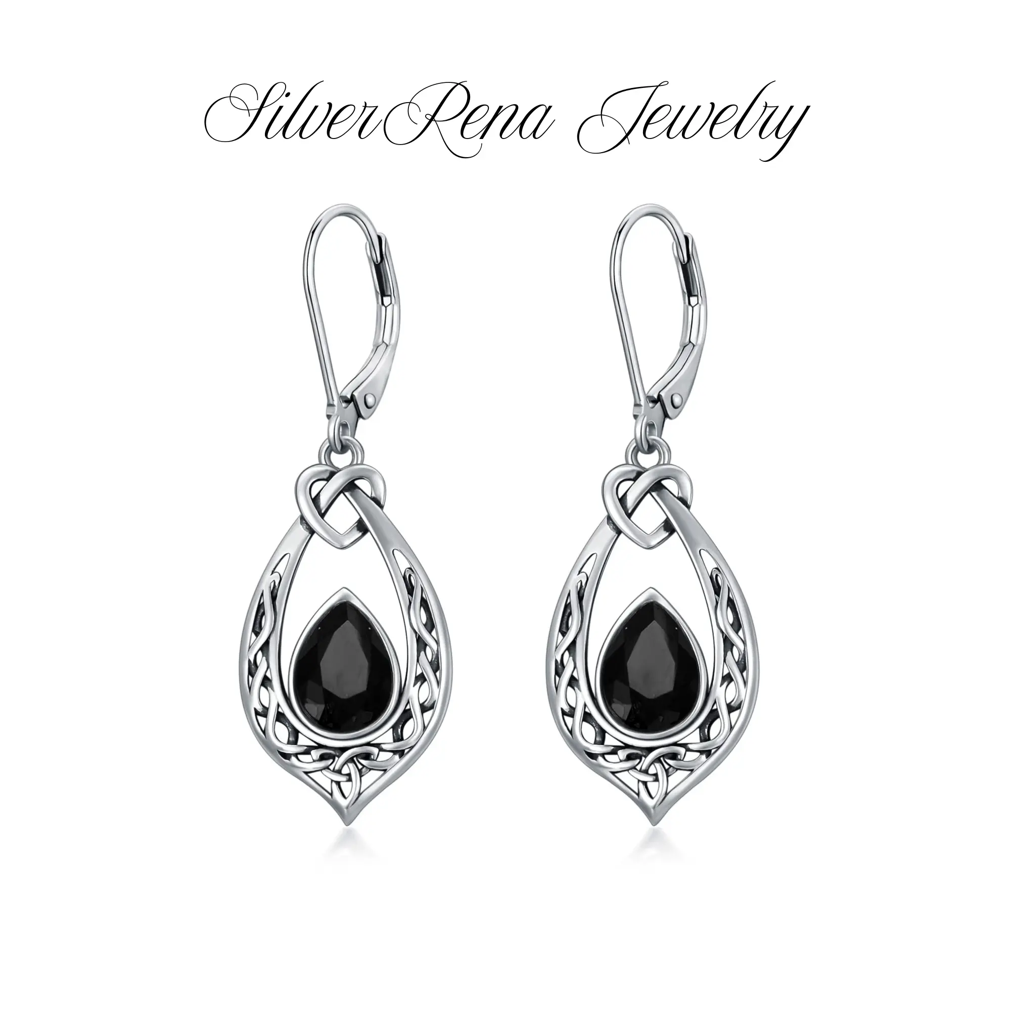 S925 Silver Teardrop Earrings, Elegant Synthetic Obsidian Vintage-Casual Women's Ear Jewelry, Black Onyx Crystal Dangles, Ideal Gift for Daily Wear or Party Occasions, High Quality Earrings, Girl, Birthday, Female