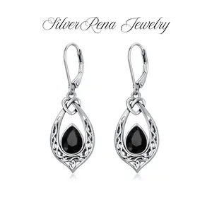 S925 Mother's Day Elegant Synthetic Obsidian Dangle Earrings, Vintage and Casual Style Ear Jewelry for Women, Black Onxy Crystal Drop Earrings, Perfect Gift for Girls, Lover for Daily Wear and Party, Christmas Birthday Valentine's Day Gift