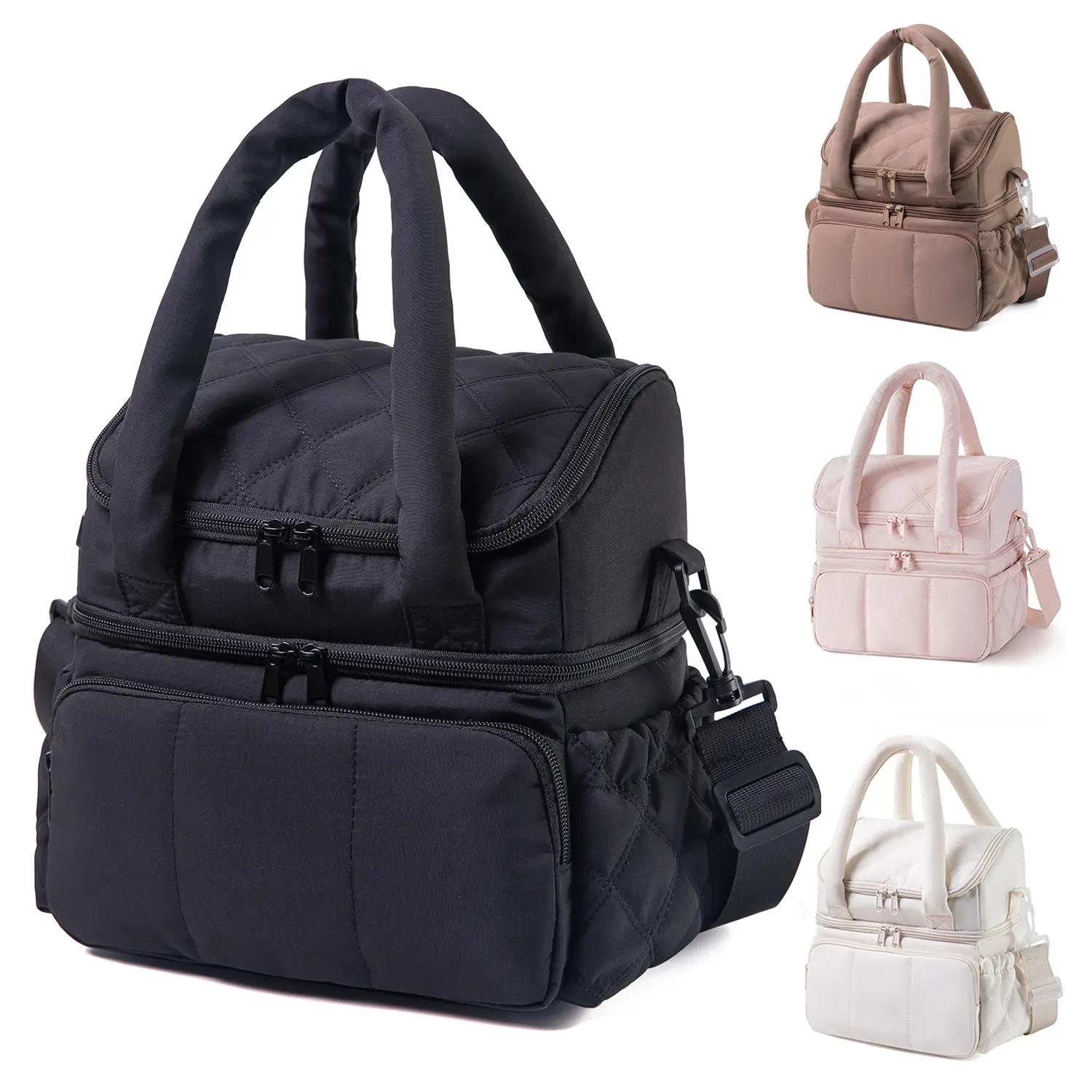 Lunch Bag Women, Double Deck Insulated Lunch Box, Quilted Puffer Lunch Tote, Leakproof, Durable & Reusable Large Lunch Cooler For Work Picnic Travel Meal Prep