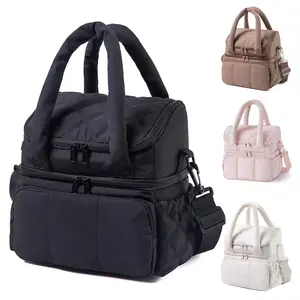 Lunch Bag Women, Double Deck Insulated Lunch Box, Quilted Puffer Lunch Tote, Leakproof, Durable & Reusable Large Lunch Cooler For Work Picnic Travel Meal Prep