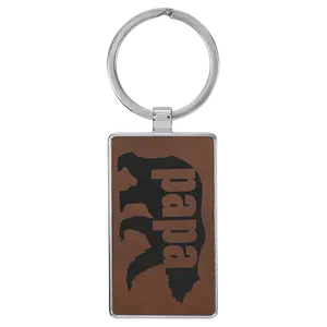 Leatherette/Metal Dark Brown Rectangle Keychain