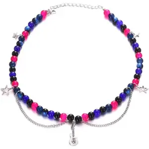 TV Girl  Choker Necklace for Women Guitar  Stone Red blue Bead Chokers  Hop Rockstar Fashion TV Girl merch  Gifts