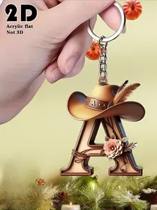 2D flat, 1 piece cowboy hat style English alphabet acrylic key chain, suitable for handbags, keys, backpacks, four-season decoration, unisex, gifts for friends and family, multi-functional decoration, birthday, party, Christmas, housewarming gifts