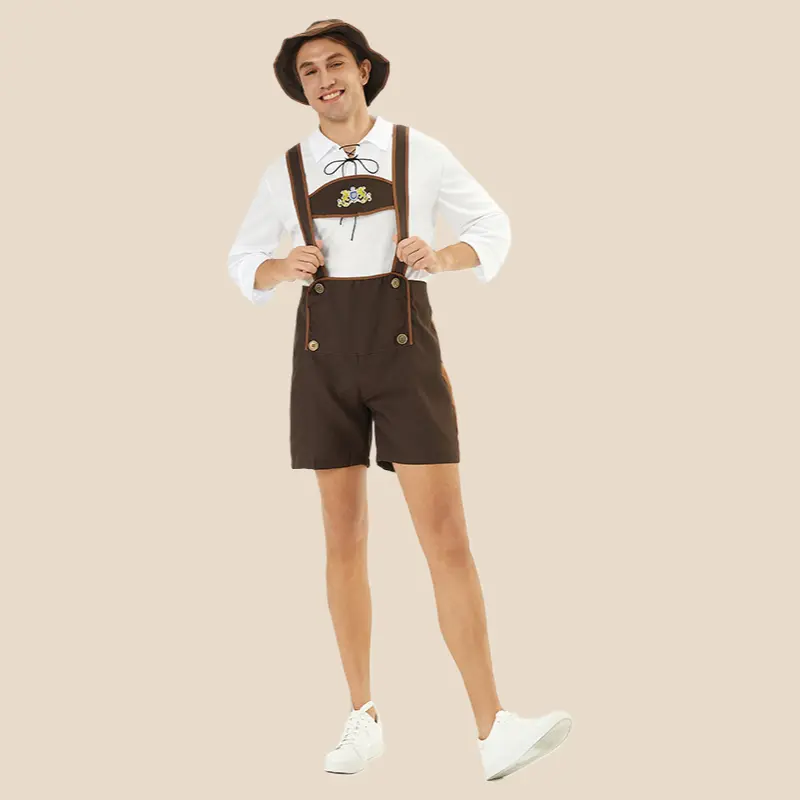 Men's Bavarian Lederhosen 3-Piece Ethnic Polyester Outfit - Checkered Shirt Menswear Set, Oktoberfest & Halloween Fantasy Wear, Ordinary Spring Stage Wear, S-3XL Sizes (2XL Available)