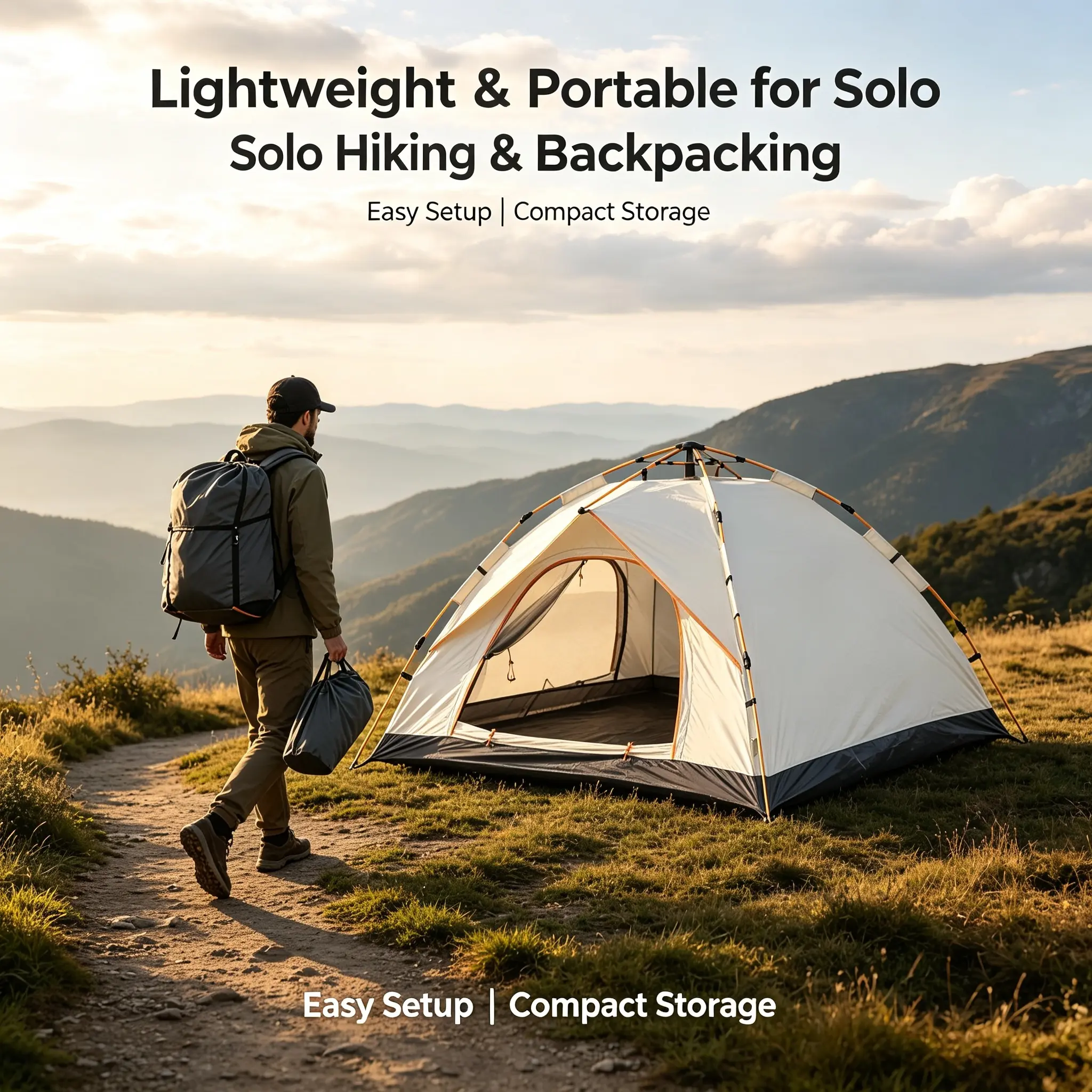 Instant Pop-Up Camping beach Tent for 2-3 People, All-Weather, Waterproof, UV-Resistant, with Mosquito Net, Windproof Frame, Durable Quick Setup for Camping, Hiking essentials