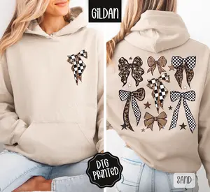 Checkered Bows Hoodie, Trendy Women's Hoodie