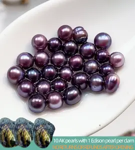 【Andrew】Demon AK (10 AK Pearls with 1 Edison pearl per clam) Freshwater AK Pearl Round and shiny luster｜Live Opening Non-Refundable NO RETURNS OR REFUNDS AFTER