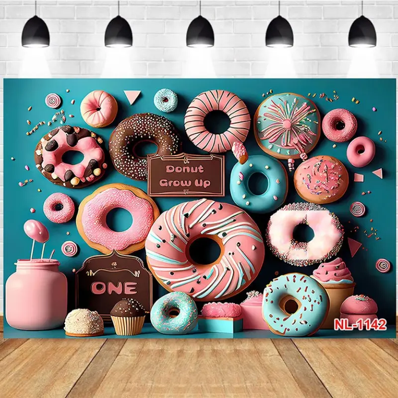 Photography Background Donut Themed 1st Birthday Various Donuts Cupcakes Sweet Birthday Party Photo Studio Backdrop