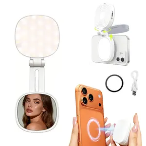 3-in-1 Magnetic Selfie Mirror Light, 360° Adjustable LED Pocket Ring Light, Portable Rechargeable Fill Light with 3olor (Warm/Natural/Cool) for Makeup, Photo & Video