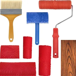 7Pcs Wood Grain Tool Set DIY Rubber Wood Pattern Painting Roller for Wall Room Art Decoration