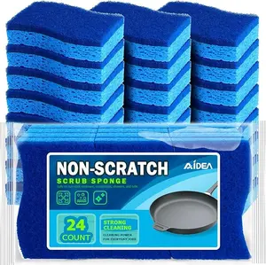 AIDEA Non Scratch Scrub Sponge, 24Count, Sponges for Dishes, Sponges Kitchen, Cleaning Sponge, Cleans Fast Without Scratching, Stands Up to Stuck-on Grime, Cleaning Power for Everyday Jobs