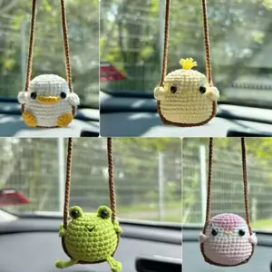 1 PC New Handmade Knitted Charms Cute Frog, Penguin,Duck,Chick Animal Car Charms Car Decoration Cute Car Accessories Car Ornament
