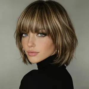 Jessie's Wig [Berry] Minimalist Lace Balayage Golden Blonde Straight Bob Human Hair Wig With Bangs Realistic Scalp