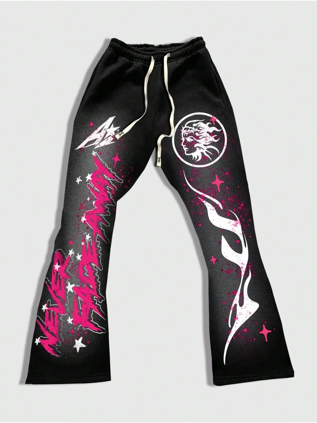 Bell shaped Flared pants for men, American flame letter printed casual micro bell shaped pants for men and women, dark black high street casual bathroom pants, autumn and winter velvet pants, versatile sports pants for men and women, slimming down