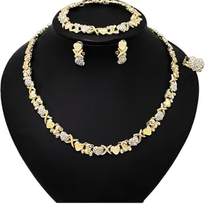 18 Karat Gold Filled Teddy Bear Heart Kisses Jewelry Set with Necklace Bracelet and Earrings for Women