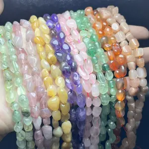 6–8 mm / 15 inches natural stone chips, irregular shape with straight holes, available in multiple colors; suitable for DIY jewelry accessory making; single-color or mixed color combinations work well.