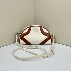 Pre-owned PRADA Calfskin Crossbody Bags Bowling Signature Brown/White CPU0325