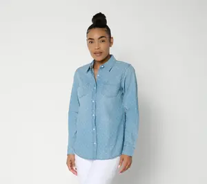 Denim & Co. Petite Denim Button Front Big Shirt