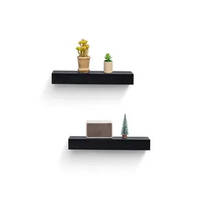 2 Set Floating Shelves 18.11" Wall Mounted Wood Shelves for Bathroom Bedroom Living Room Kitchen Hanging Shelf for Books Storage Decor with Invisible Brackets Black MDF Material Lightweight Elegant Decoration