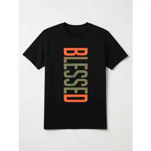 Bold Stacked Blessed Graphic Tee Mens Streetwear Short Sleeve Crewneck Shirt Soft Cotton Casual Everyday Outfit Top