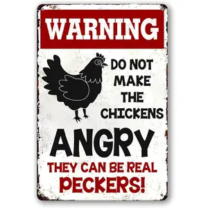 Chicken Coop Signs Warning Do Not Make The Chickens Angry Tin Sign Funny Outdoor Metal Sign Decor Decorationroom decortapestry gifts for boyfriendwall decor flags