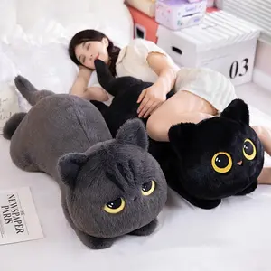50-90cm Cute Black Cat Plush Toy Doll Kawaii Big Cuddly Pillow Cushion Ins Black Cat Plush Toy Doll For Boy Girl Brithday Gifts
